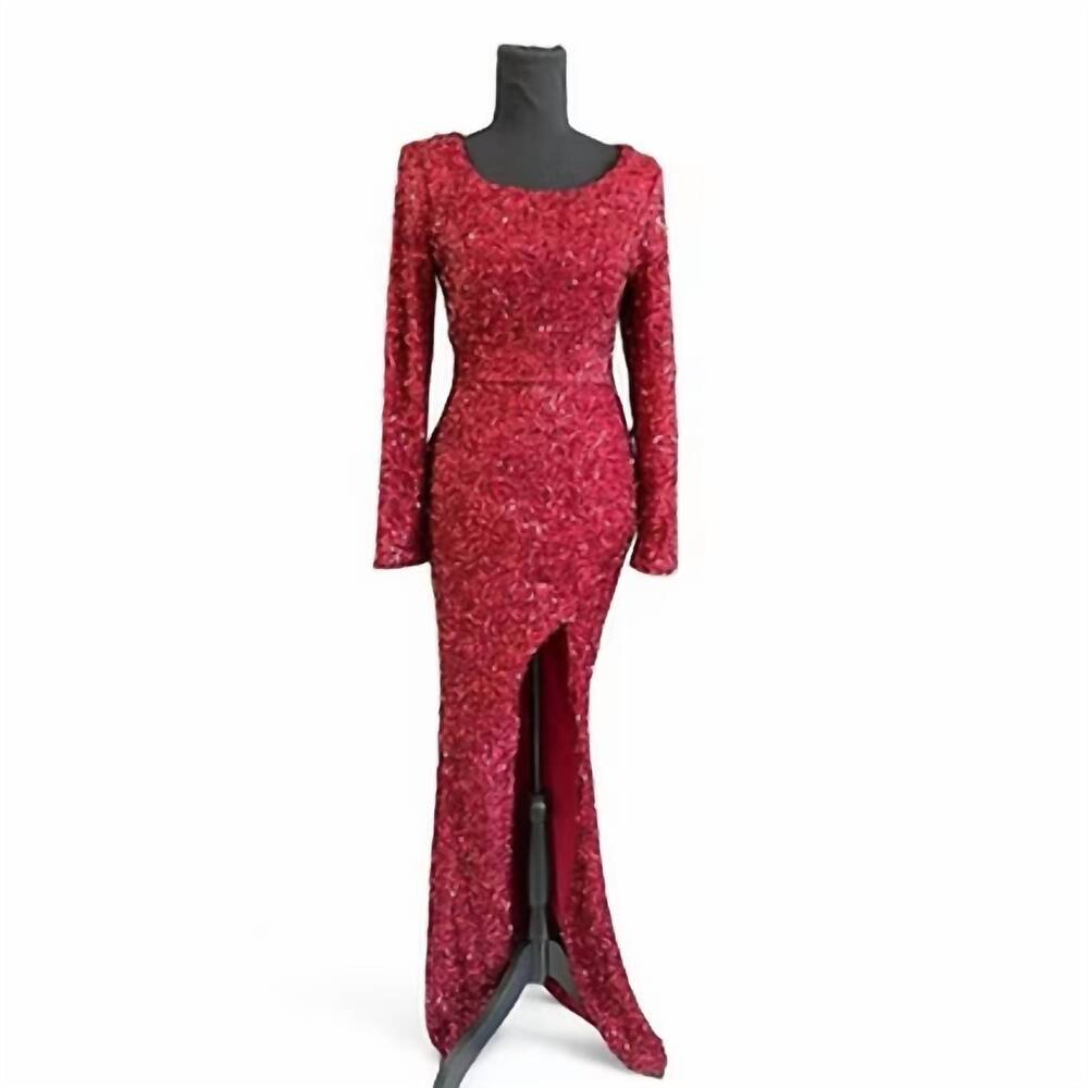 NEW F&P women's long sleeves sequin gown in wine red